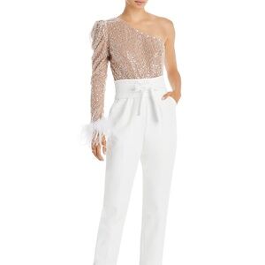 Lavish Alice Sequin Embellished Mixed Media Jumpsuit